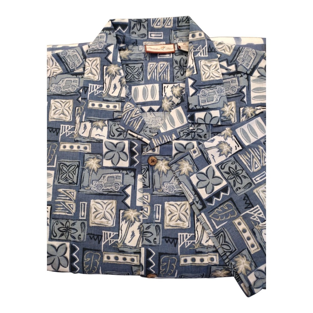 Paradise Blue Mens Short Sleeve Shirt XL Tropical Blue White